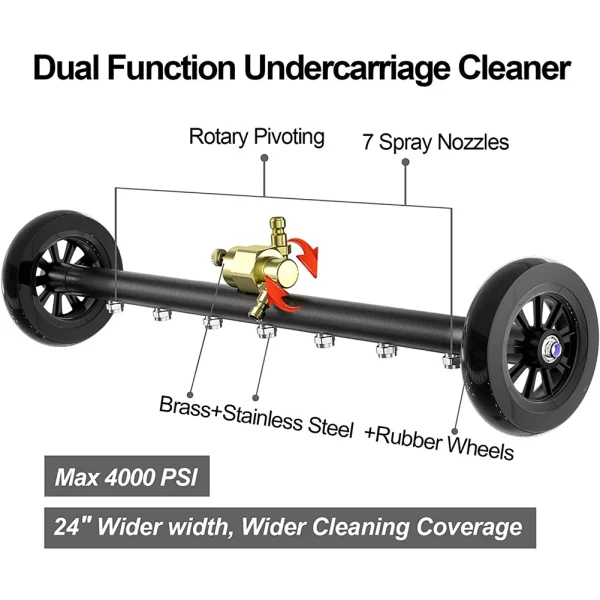 22 Inch Undercarriage Surface Cleaner Extendable 3-Wand Car Chassis High Pressure Washer 4000 PSI Cleaning Water Broom - Image 2